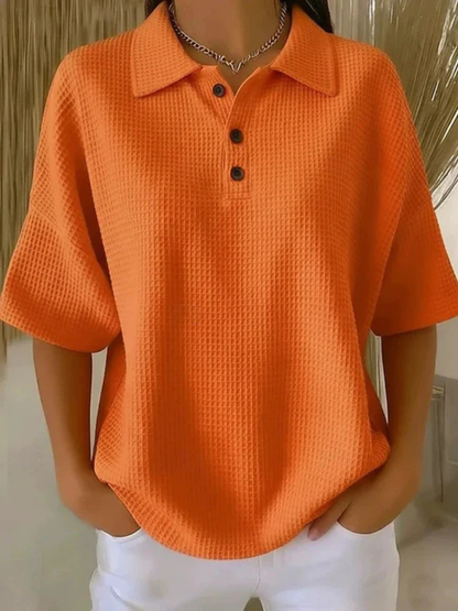 Peggie™ | Comfortable Waffle Polo Blouse
