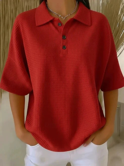 Peggie™ | Comfortable Waffle Polo Blouse