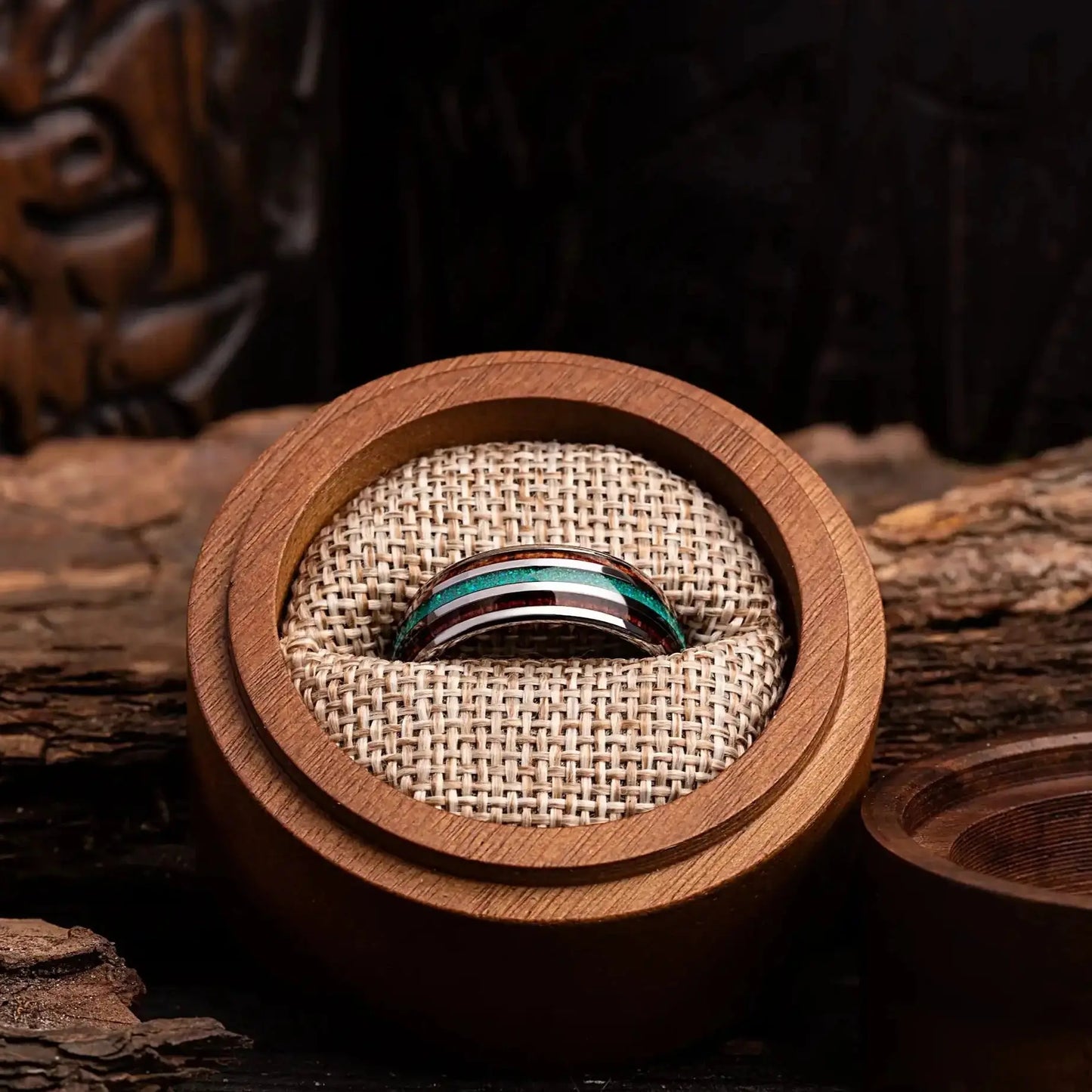 EMERALD — Green Opal & Oak Ring