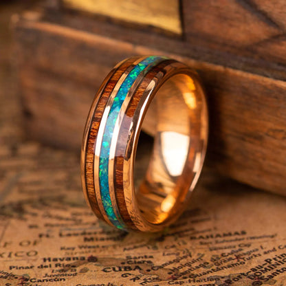 HOKU — Koa Wood & Opal Ring