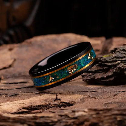 RYOKO — Green Opal & Gold Leaf Ring